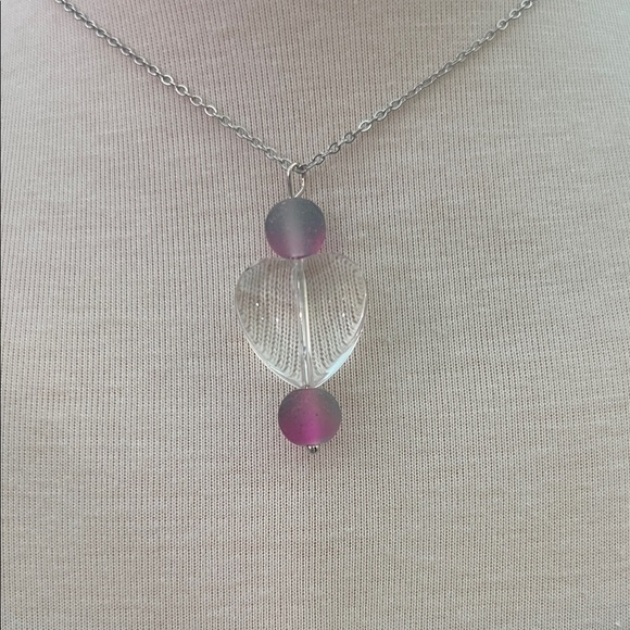 Chic Pink and Silver Heart Necklace - Picture 2 of 5